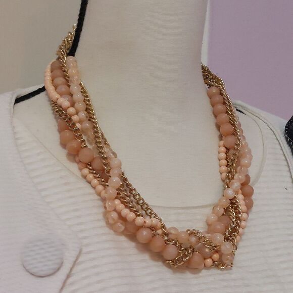 Peaches and Cream Beads Fold Tone Twisted Strands Statement Necklace - Picture 2 of 8